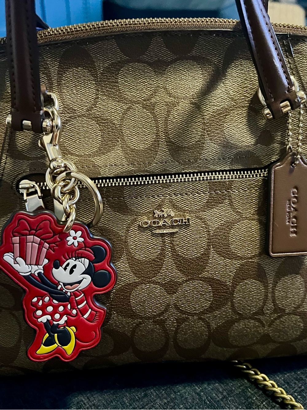 Coach Brown Signature Canvas Satchel with Minnie Charm - Picture 11 of 12